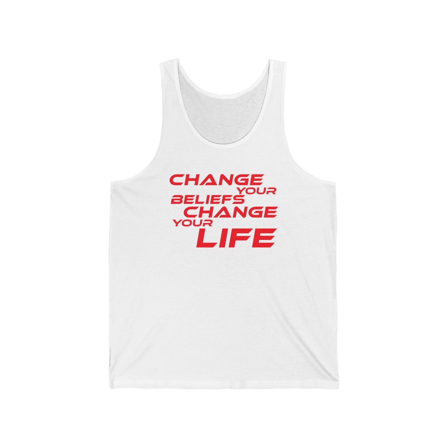 Change Your Beliefs, Change Your Life - Inspirational Unisex Jersey Tank - "Change Your Beliefs, Change Your Life" - Motivational Workout Top