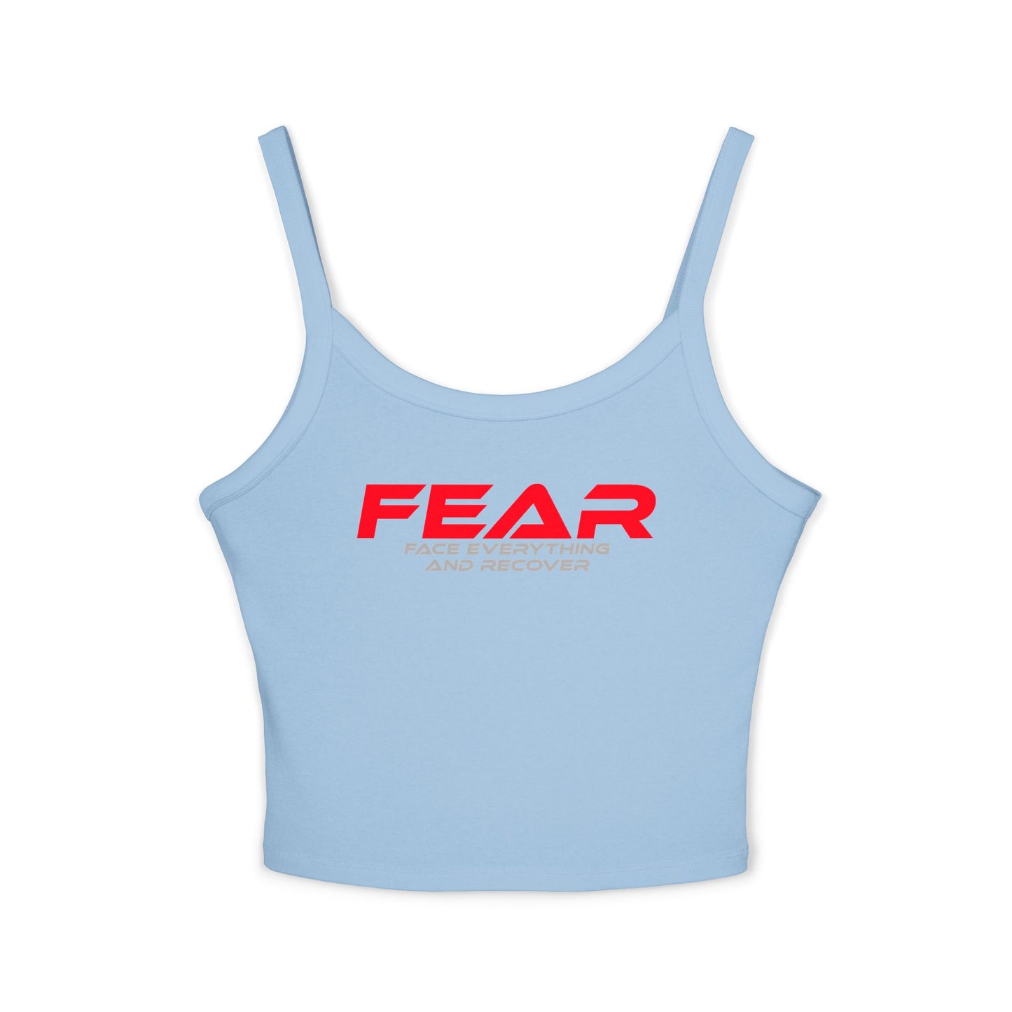 FEAR - Women's Spaghetti Strap Tank Top - Motivational Grey Crop Top